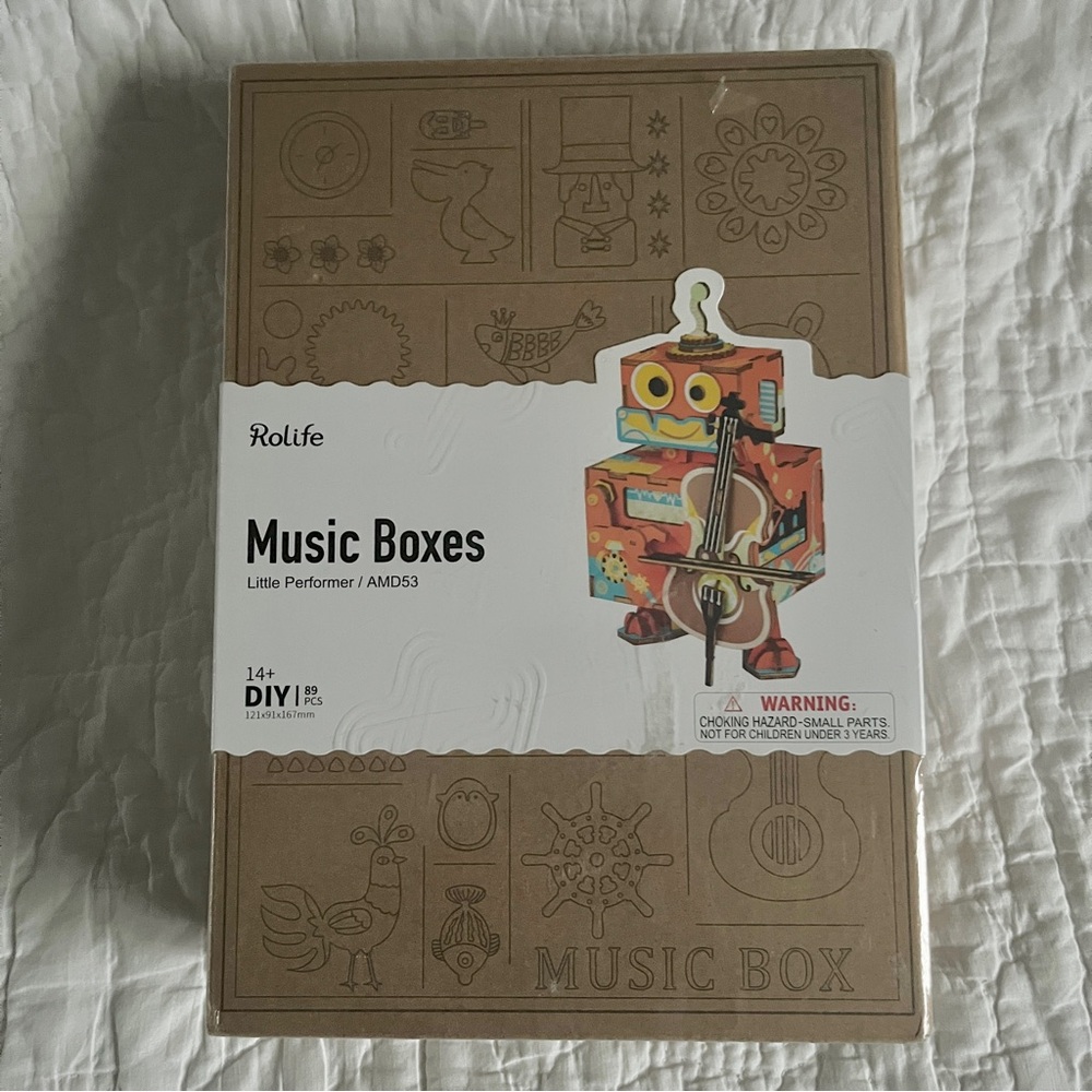 NEW Rolife 3D Wooden Puzzle Music Box Robot Little Performer Cello Double Bass